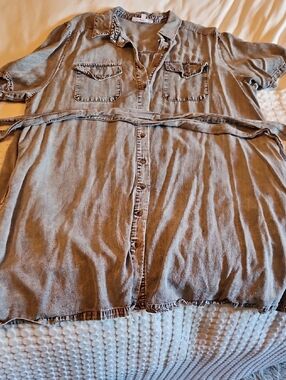 Casual Button-Front Grey Denim Dress 2x